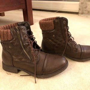 Brown combat boots, size 8.5
